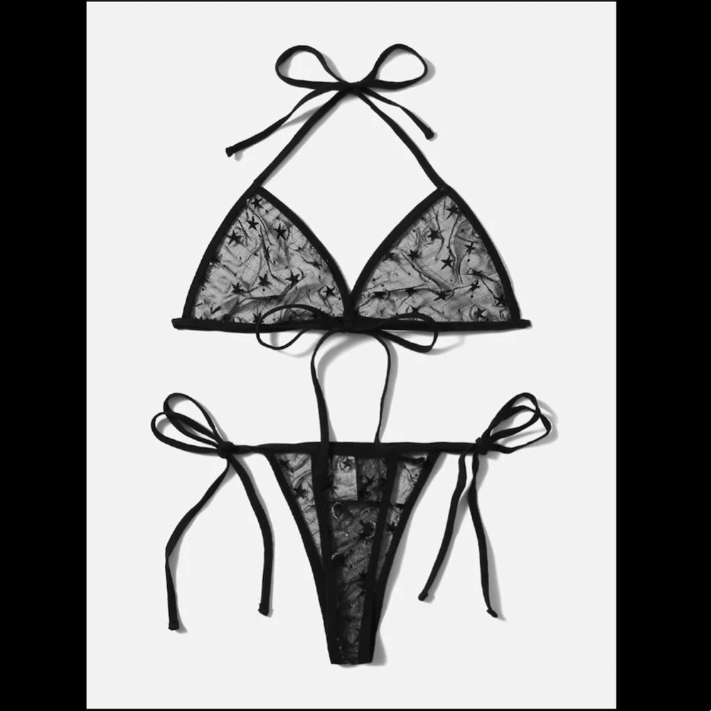 Star Pattern Mesh Lingerie Set